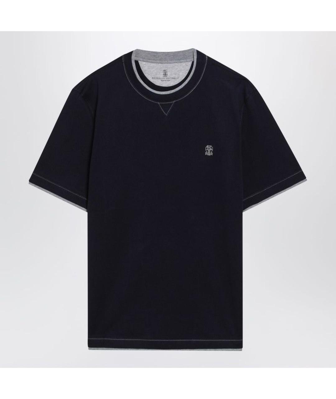 BRUNELLO CUCINELLI Синяя хлопковая футболка, фото 3