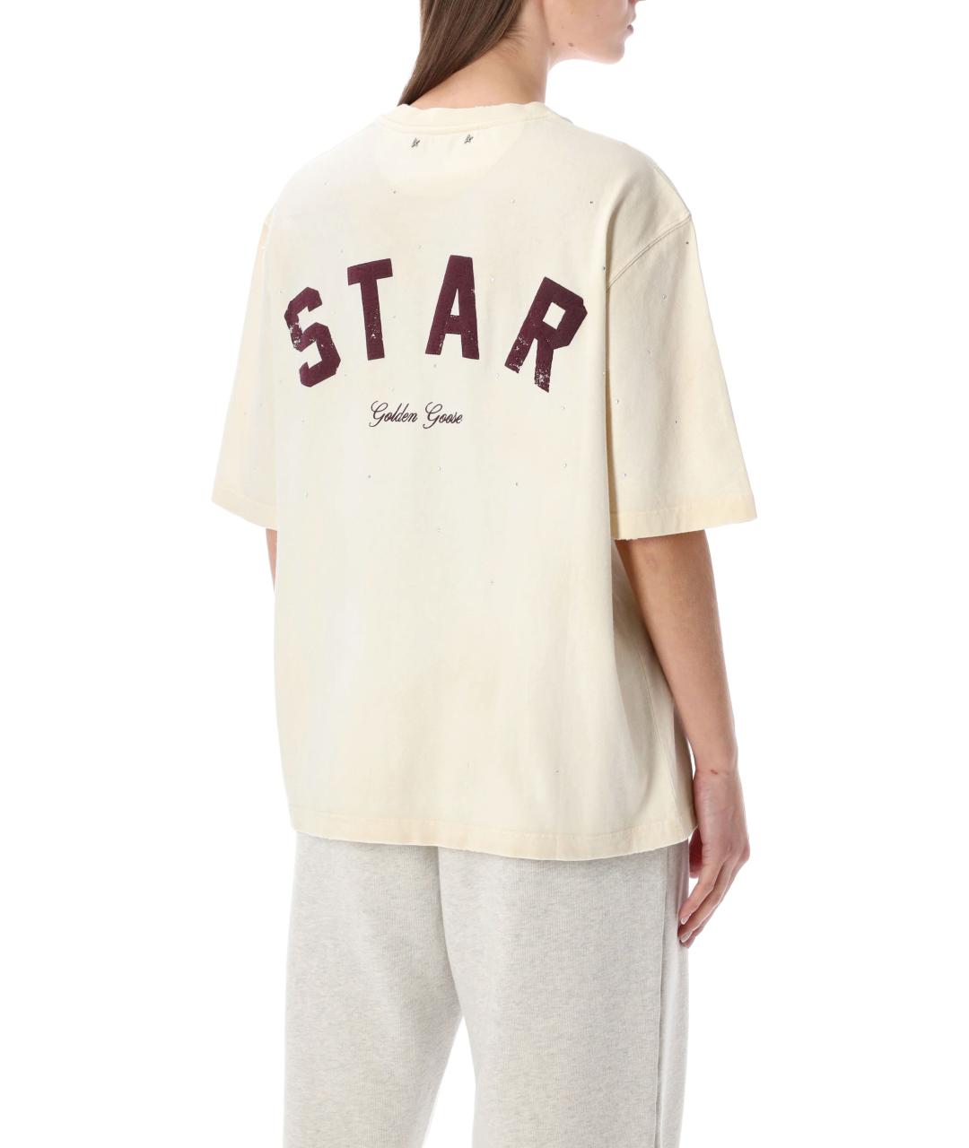 GOLDEN GOOSE DELUXE BRAND Бежевая хлопковая футболка, фото 3