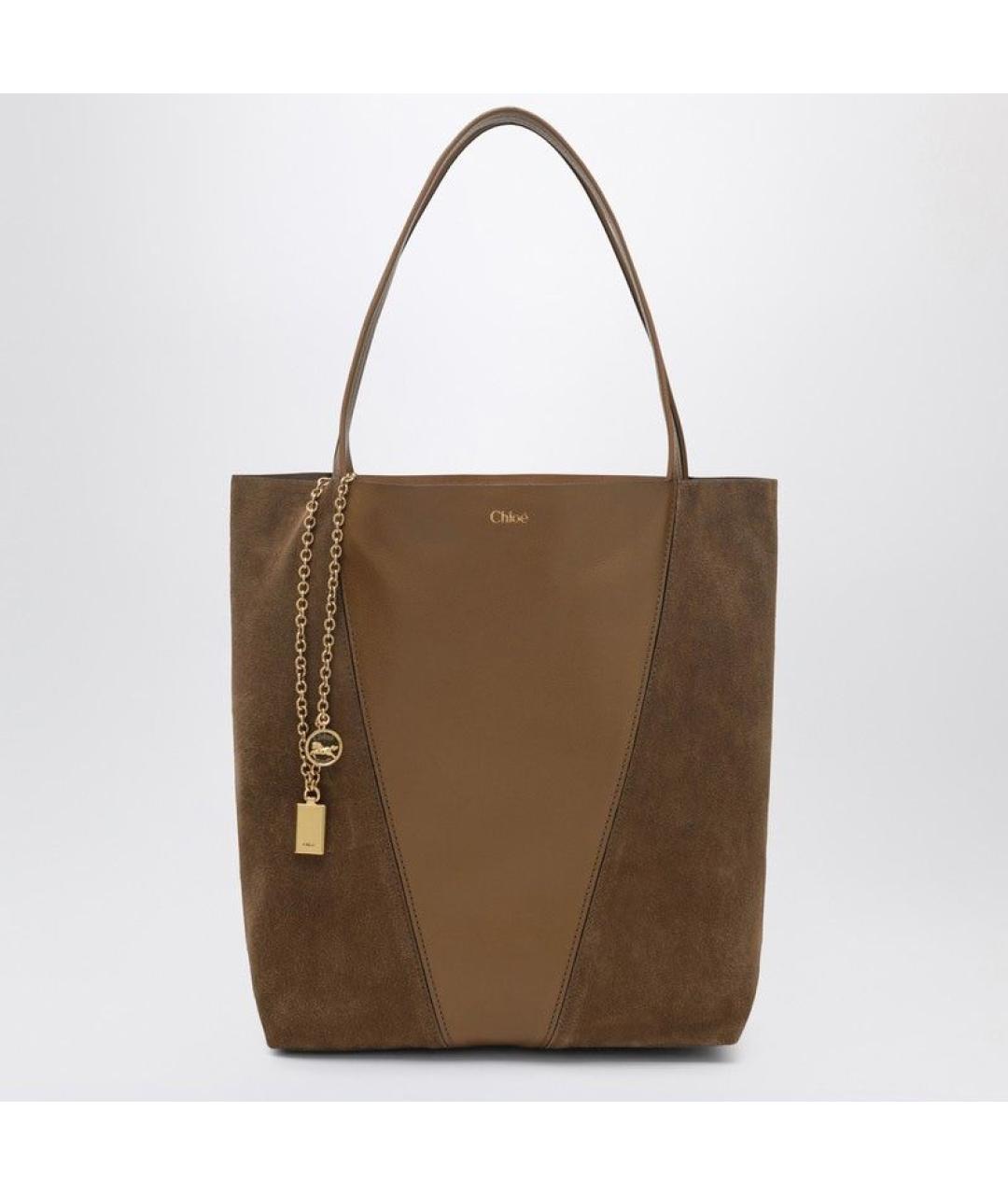 CHLOE Коричневая замшевая сумка тоут, фото 3