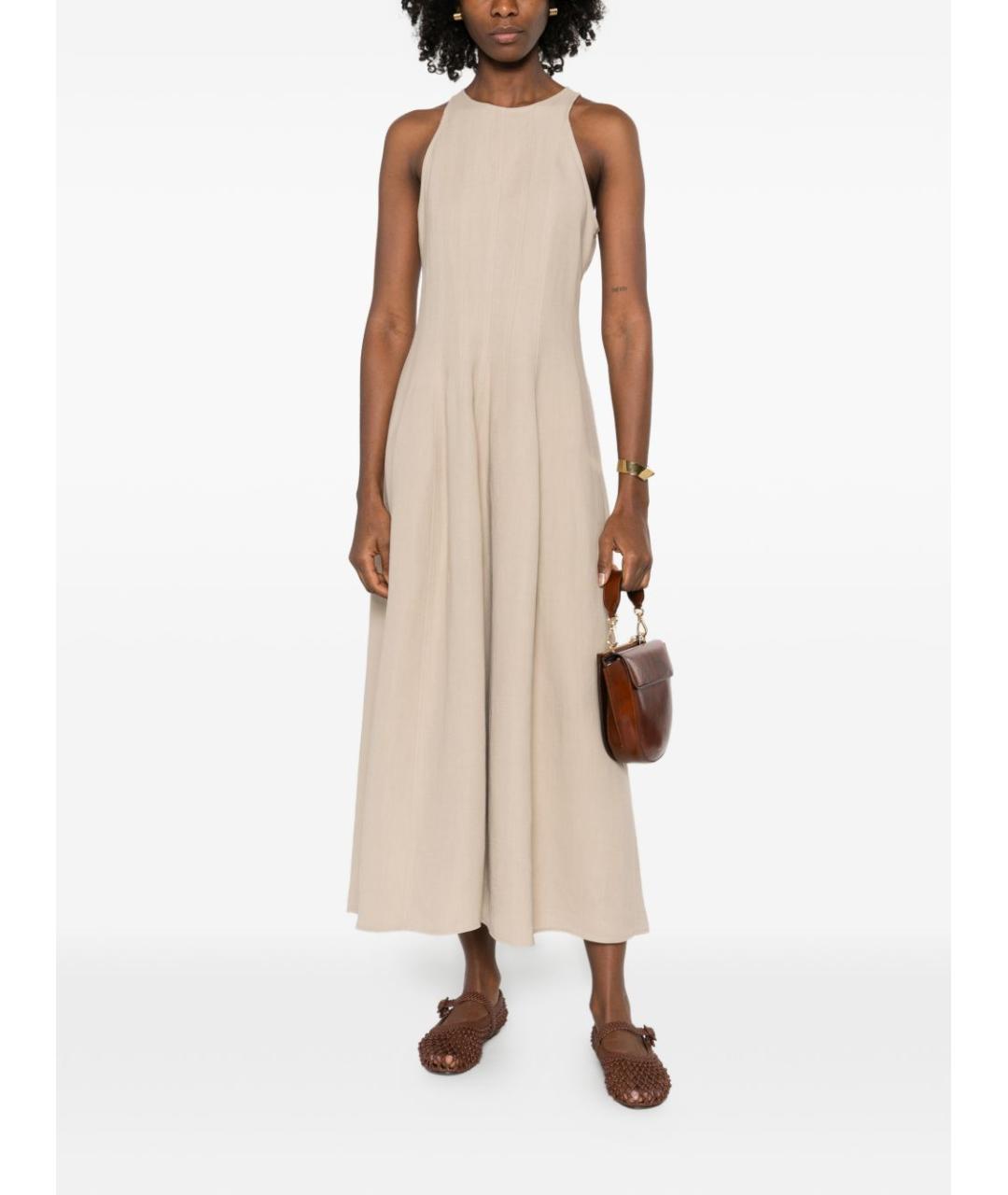 BRUNELLO CUCINELLI Бежевое вискозное повседневное платье, фото 3