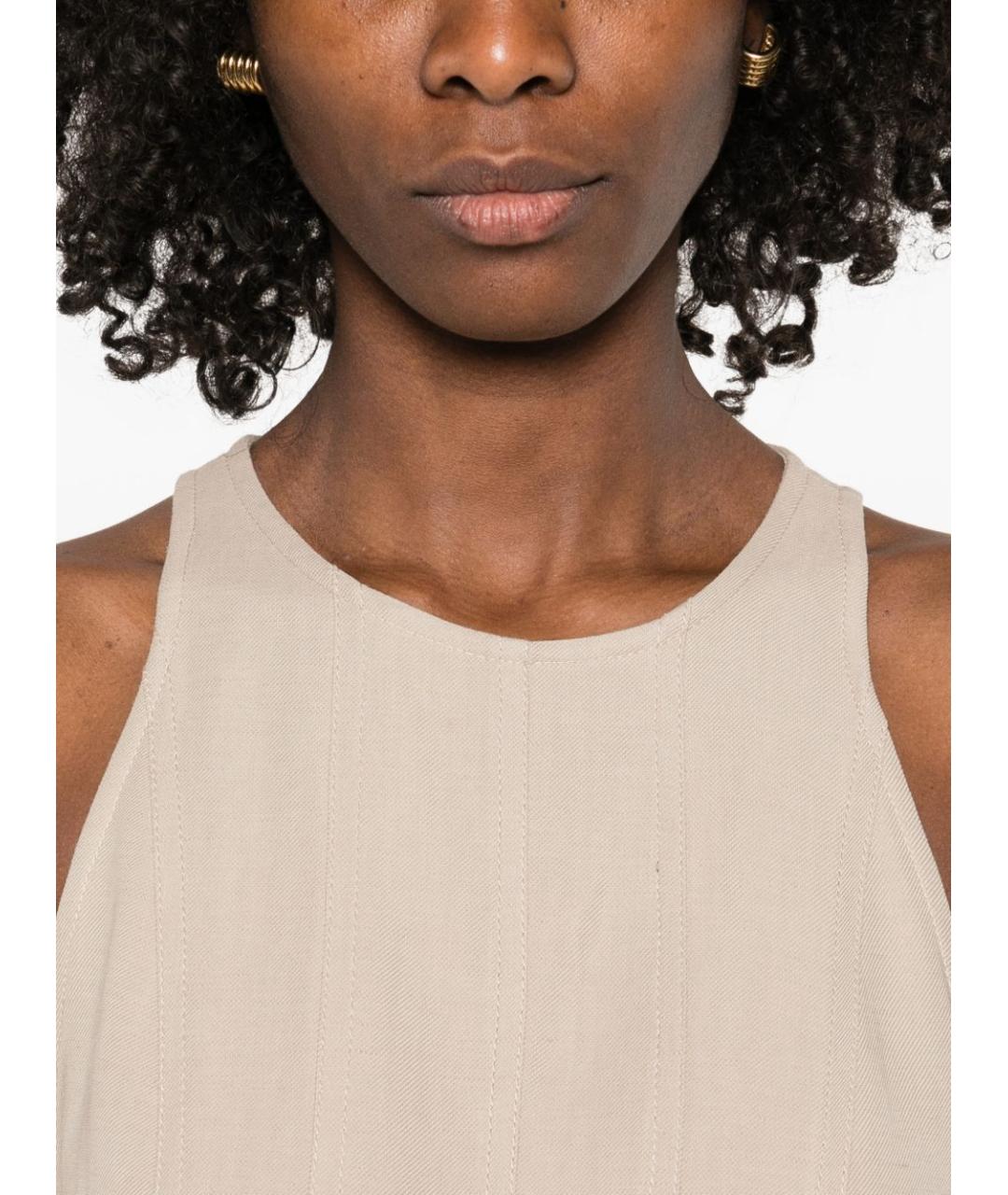 BRUNELLO CUCINELLI Бежевое вискозное повседневное платье, фото 2