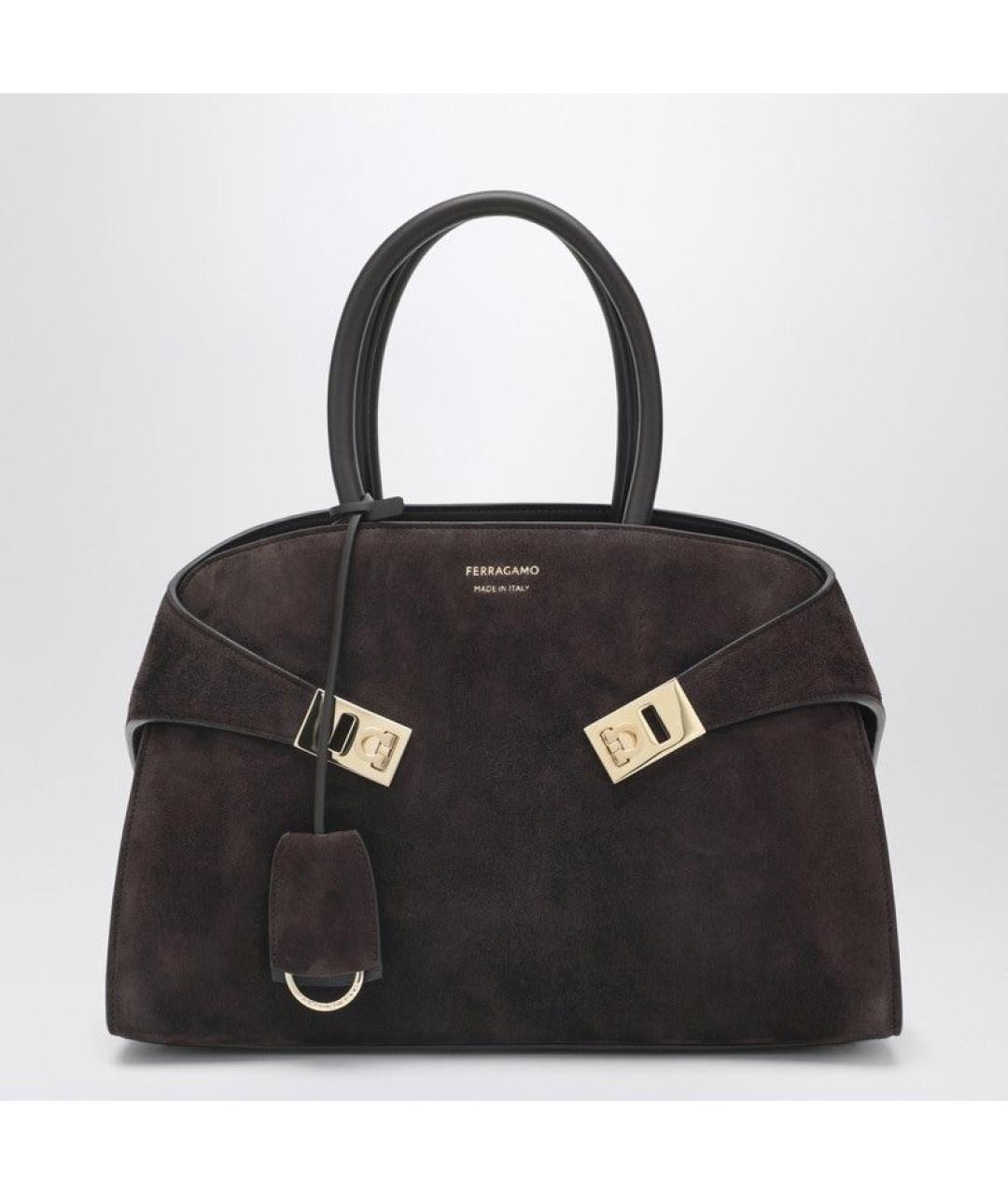 FERRAGAMO Коричневая замшевая сумка тоут, фото 3