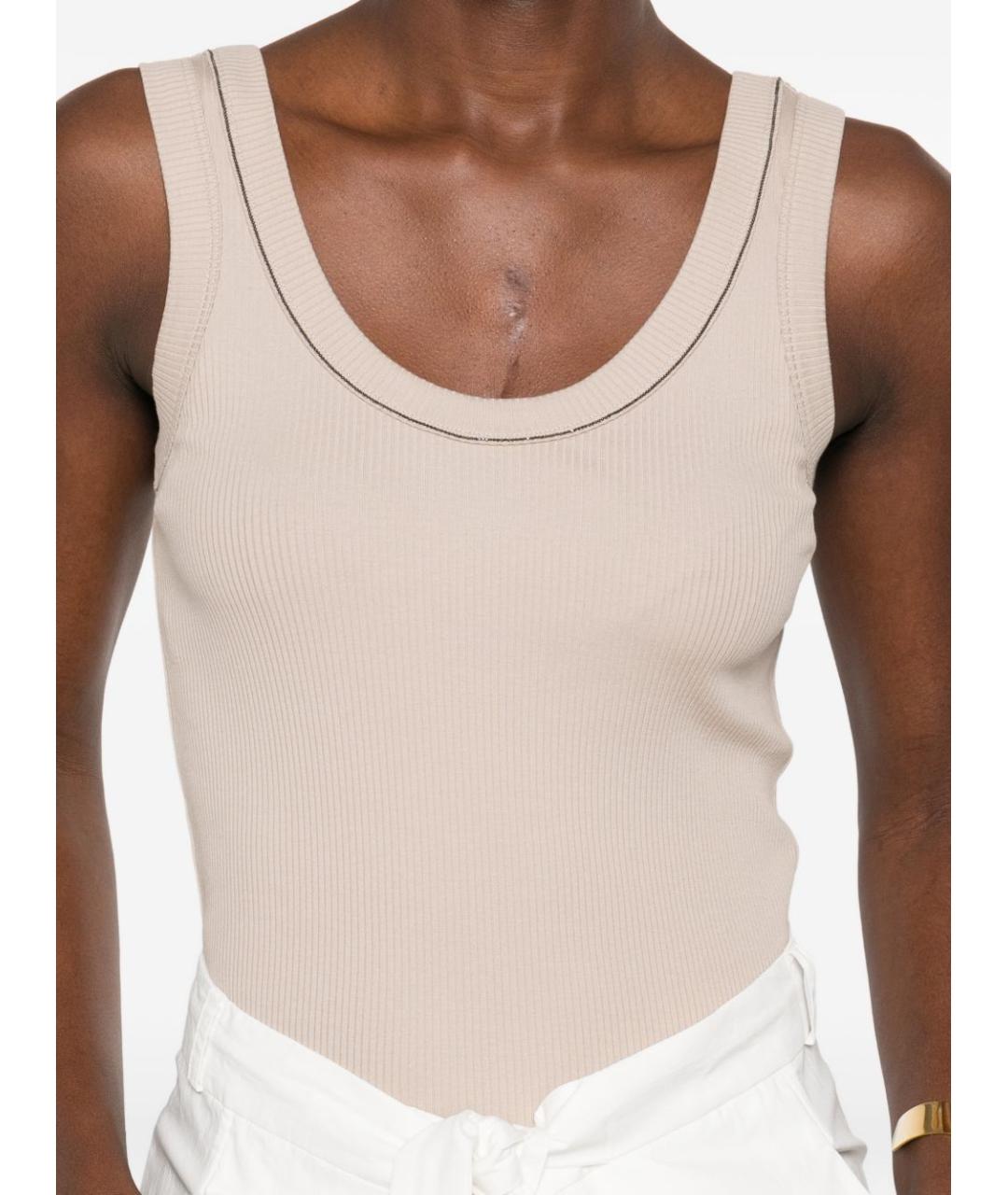 BRUNELLO CUCINELLI Бежевая хлопковая майка, фото 3