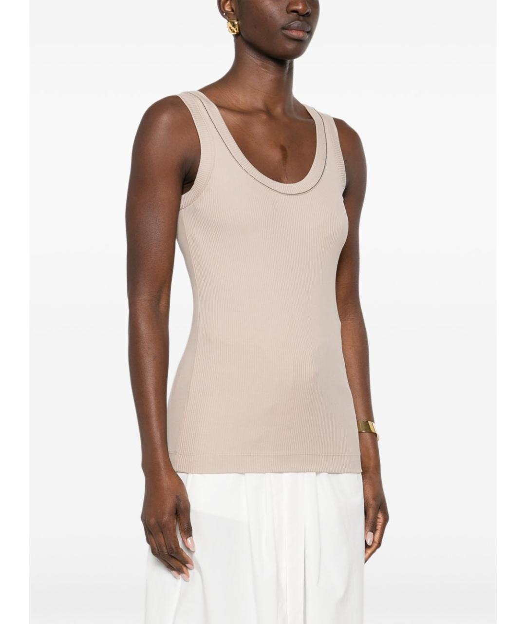 BRUNELLO CUCINELLI Бежевая хлопковая майка, фото 5