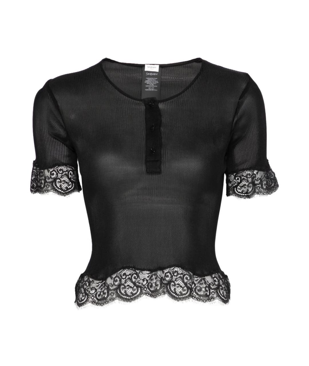 SAINT LAURENT Черная шелковая футболка, фото 1