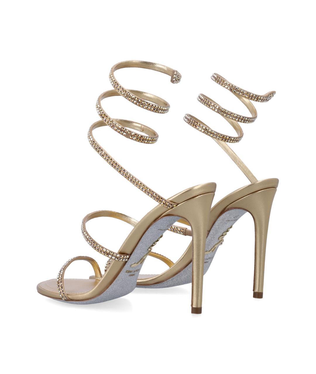 RENE CAOVILLA Золотые кожаные босоножки, фото 3