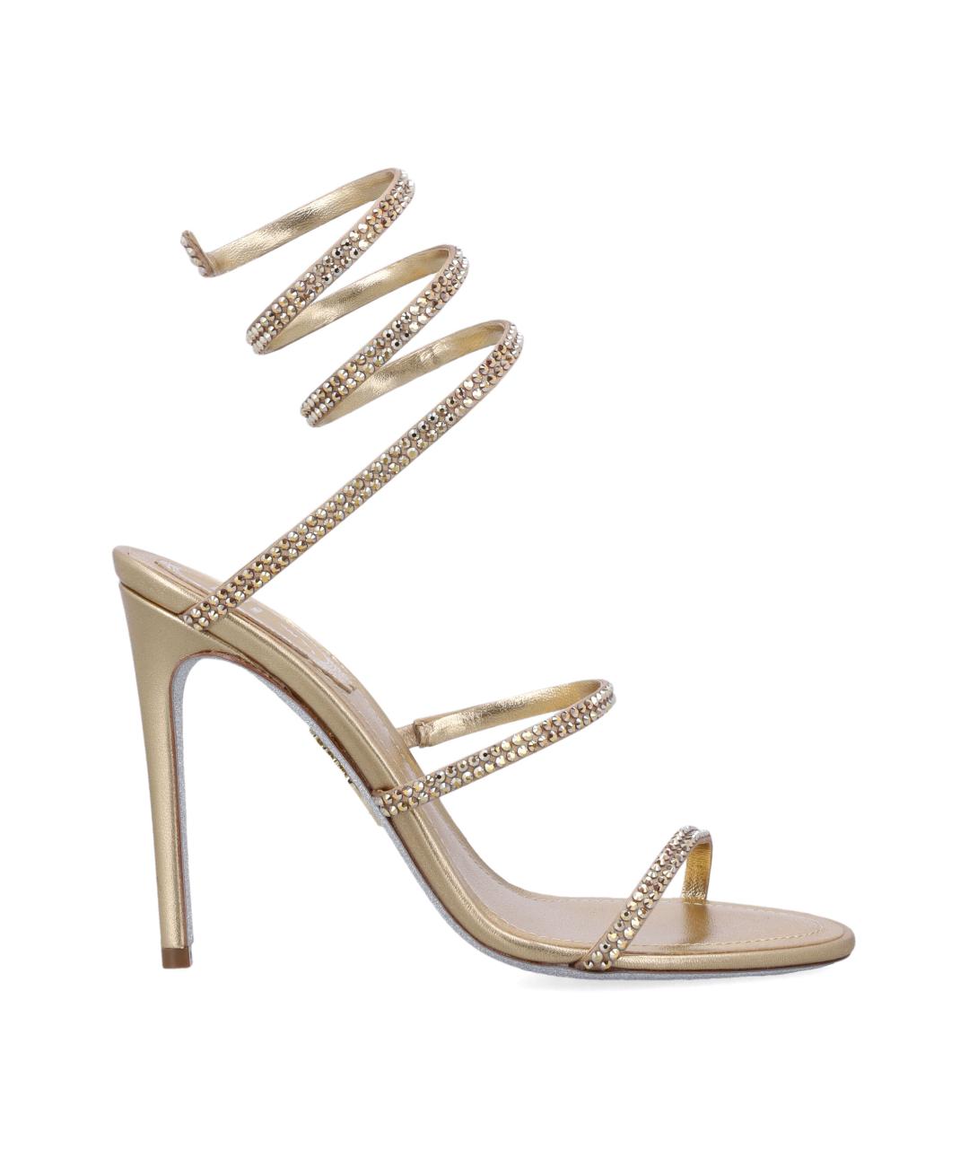 RENE CAOVILLA Золотые кожаные босоножки, фото 1