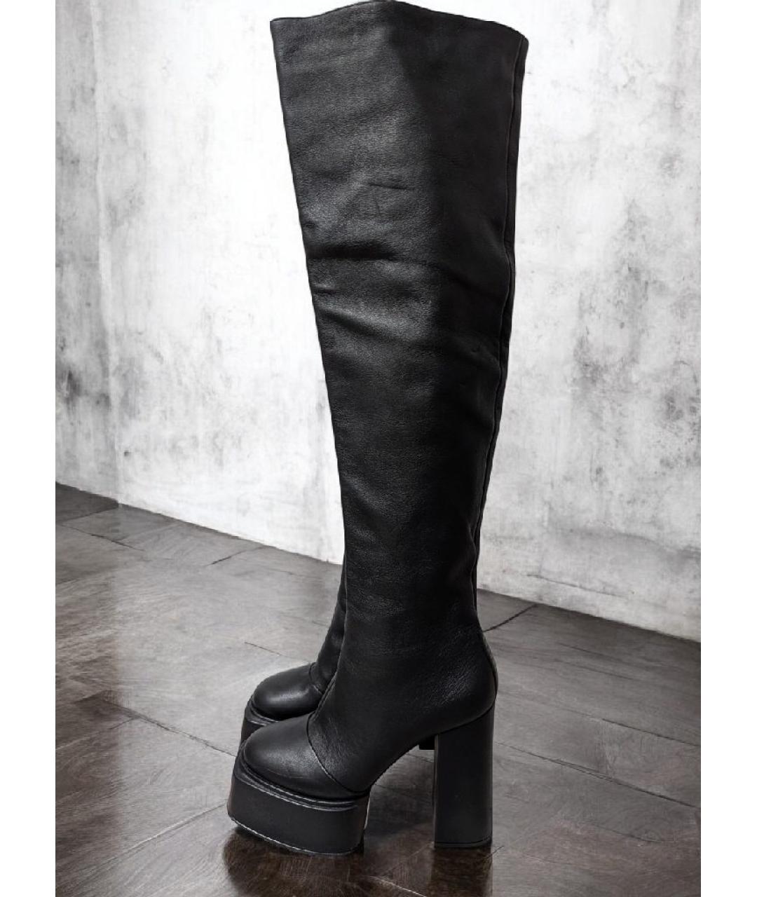 3JUIN Черные кожаные ботфорты, фото 10