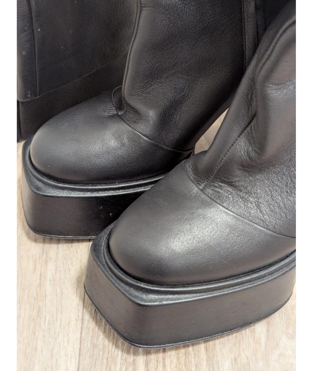 3JUIN Черные кожаные ботфорты, фото 4