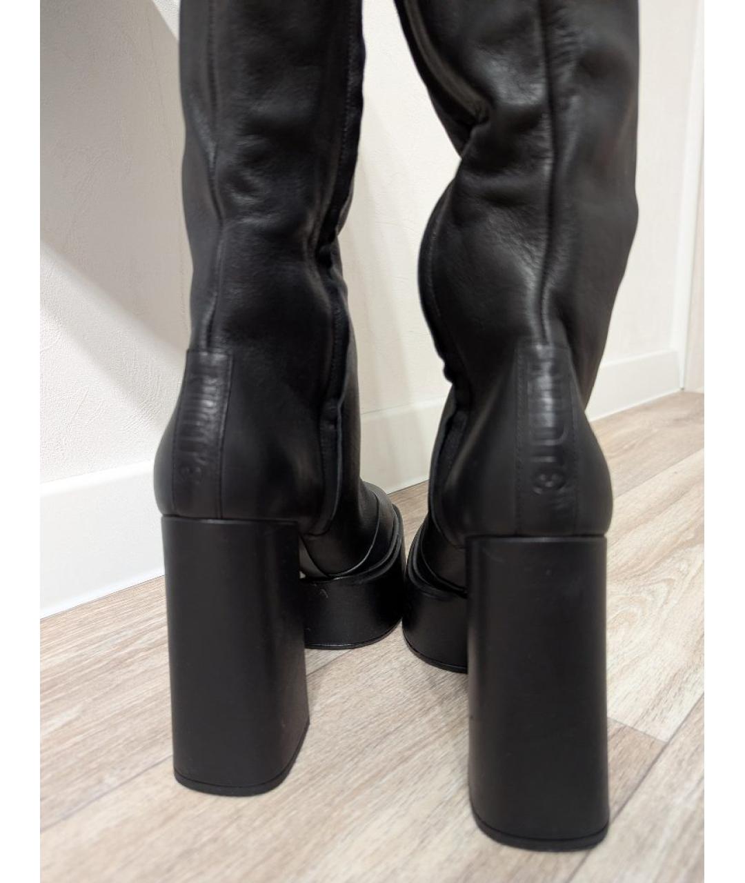 3JUIN Черные кожаные ботфорты, фото 5