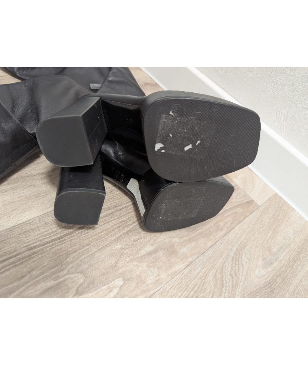 3JUIN Черные кожаные ботфорты, фото 9