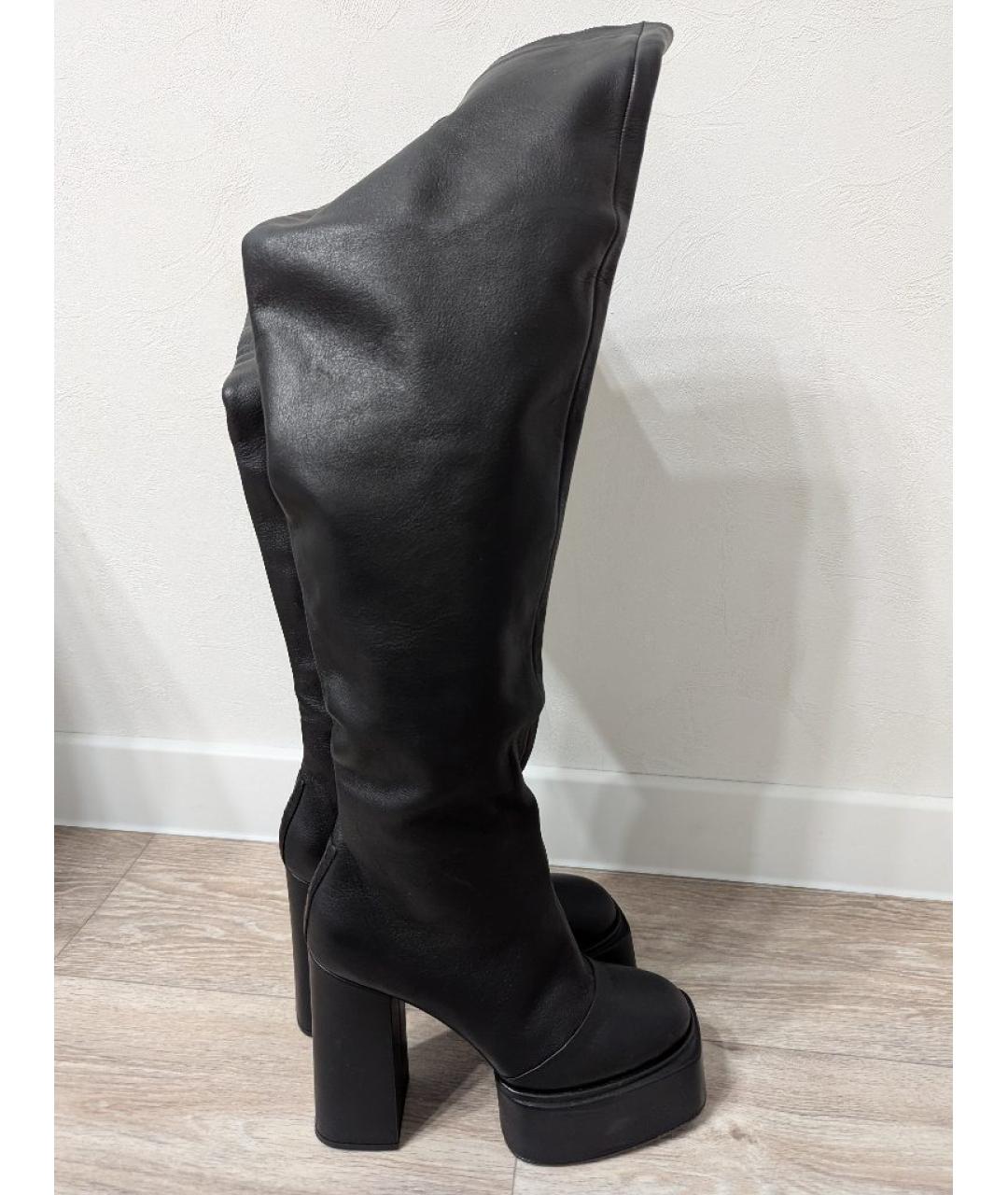 3JUIN Черные кожаные ботфорты, фото 6