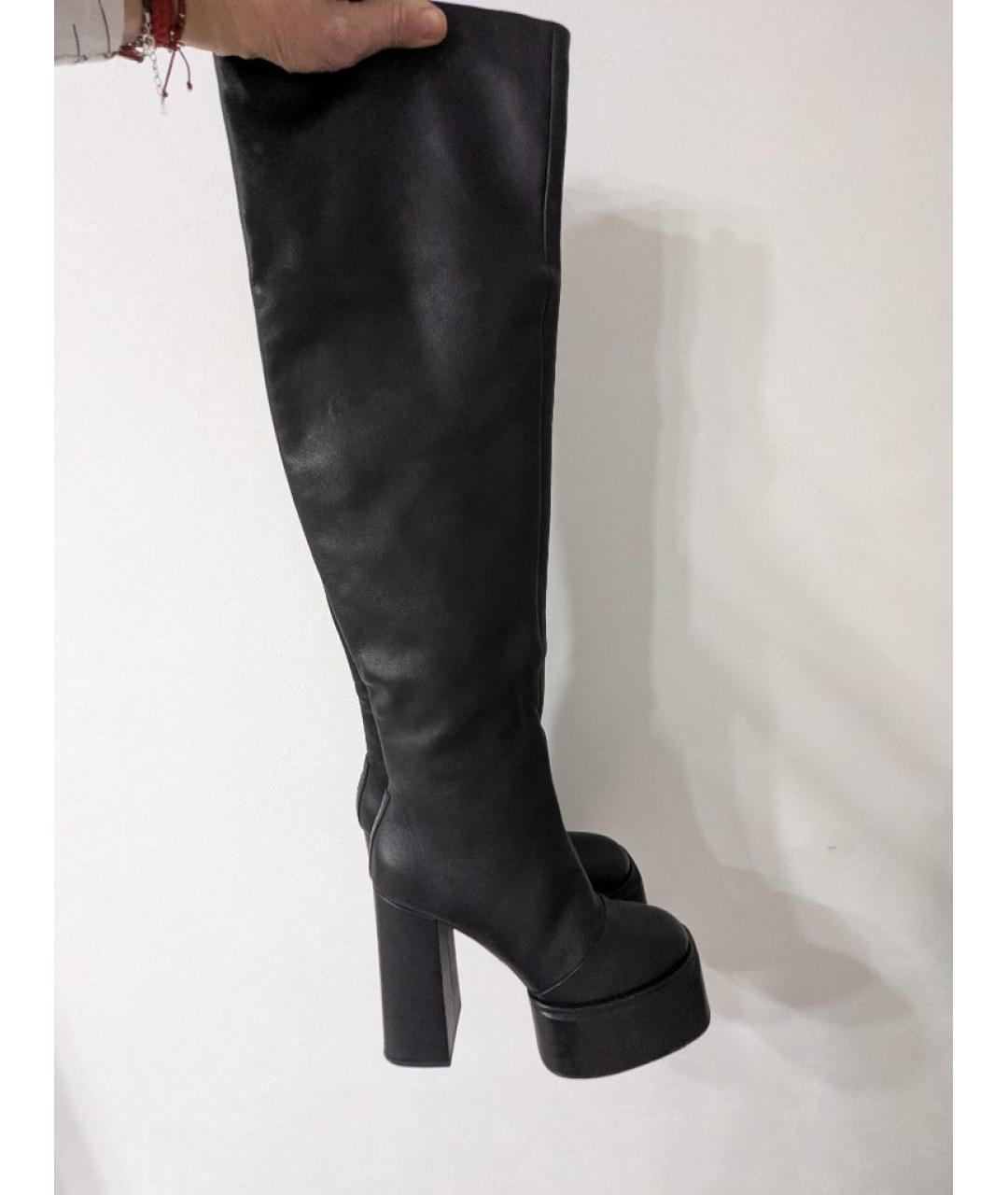 3JUIN Черные кожаные ботфорты, фото 2