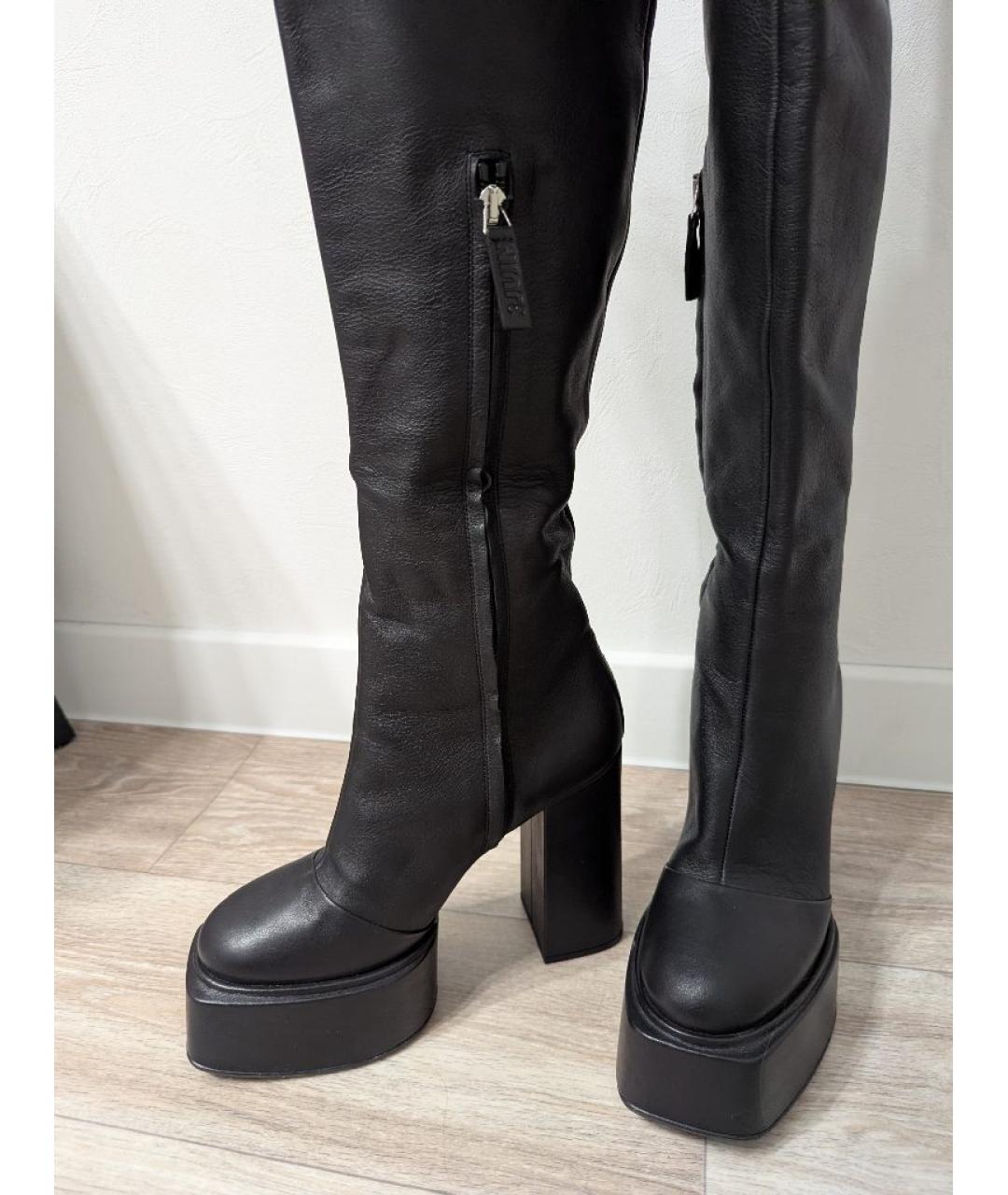 3JUIN Черные кожаные ботфорты, фото 7