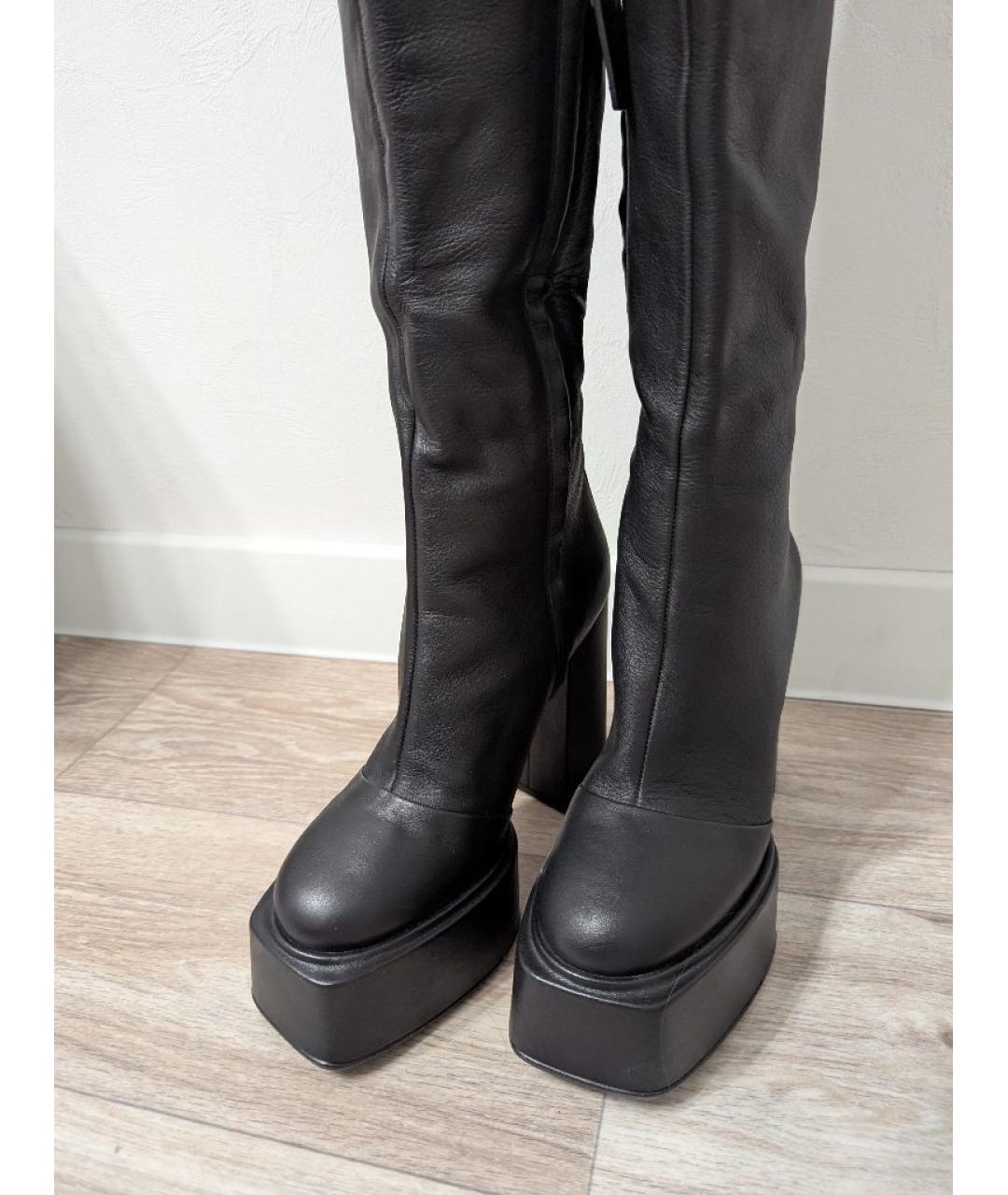 3JUIN Черные кожаные ботфорты, фото 3
