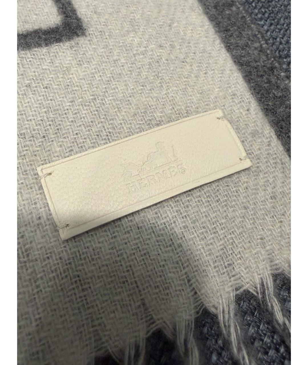 HERMES Серый кашемировый шарф, фото 5