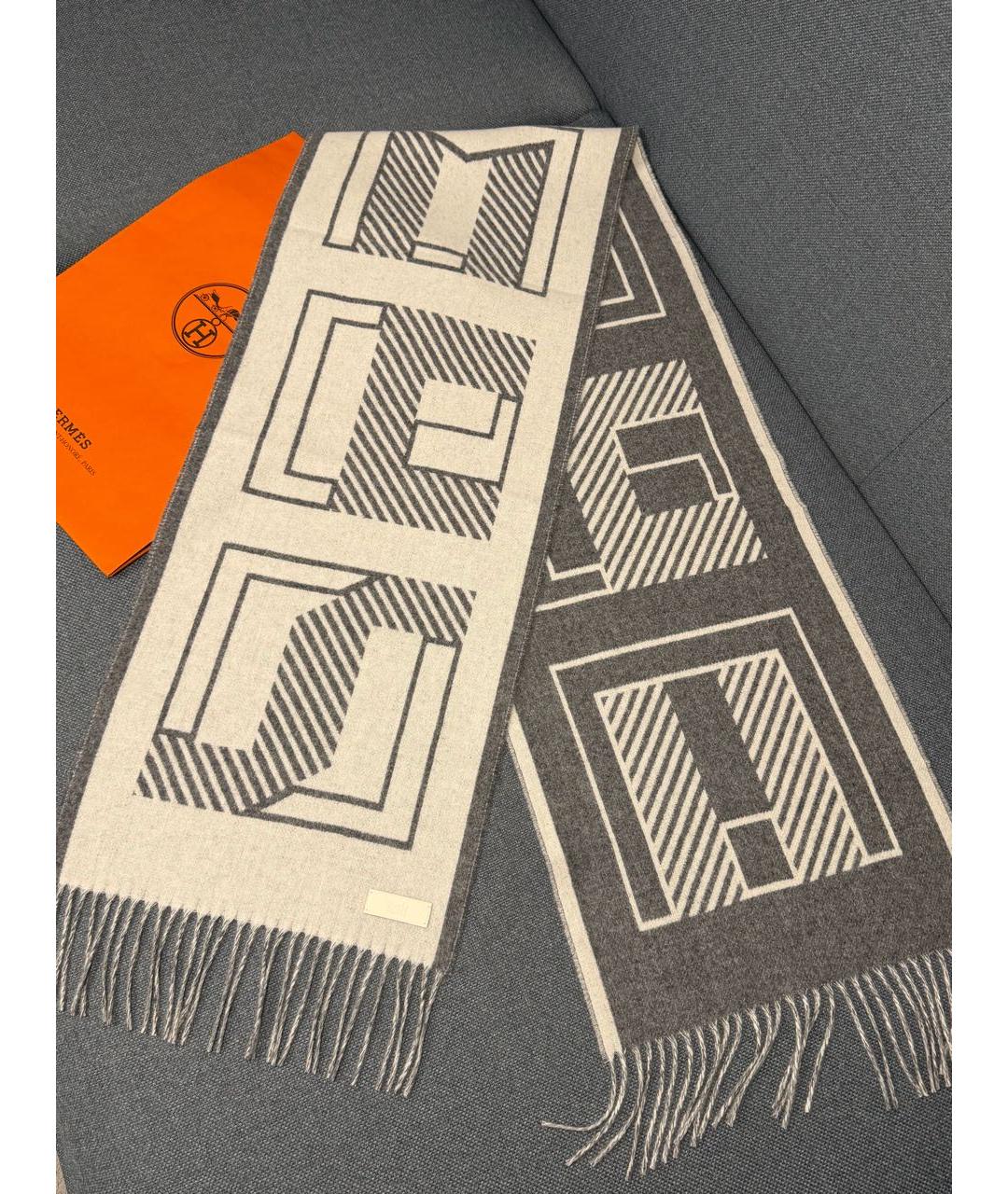 HERMES Серый кашемировый шарф, фото 6