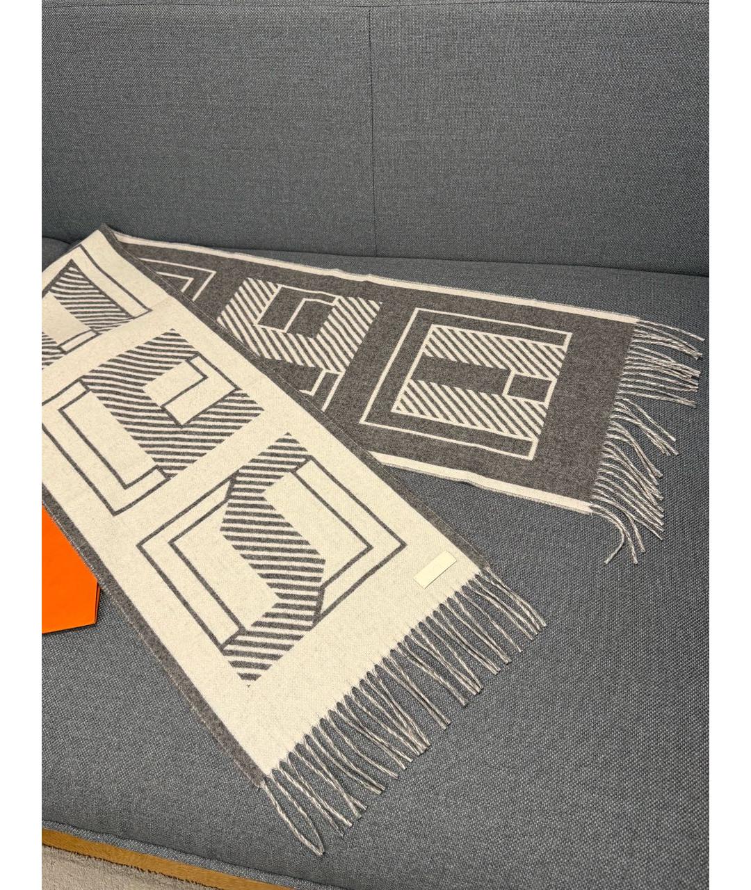 HERMES Серый кашемировый шарф, фото 3