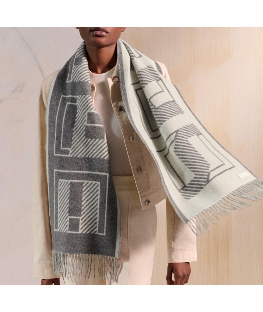 HERMES Серый кашемировый шарф, фото 2
