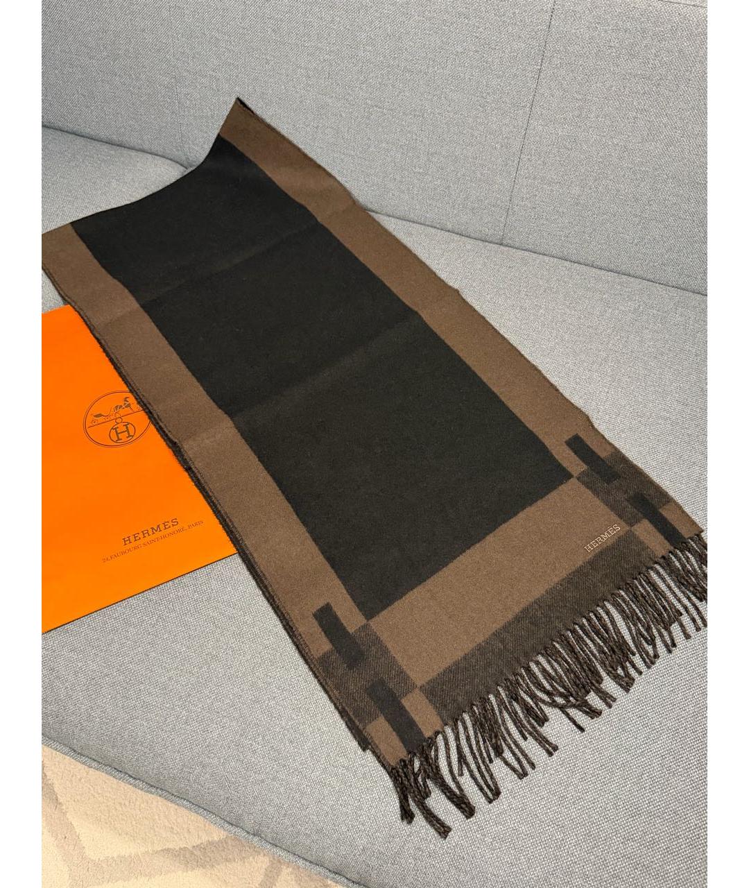 HERMES Коричневый кашемировый шарф, фото 3