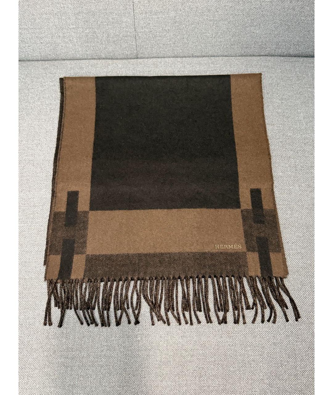 HERMES Коричневый кашемировый шарф, фото 6