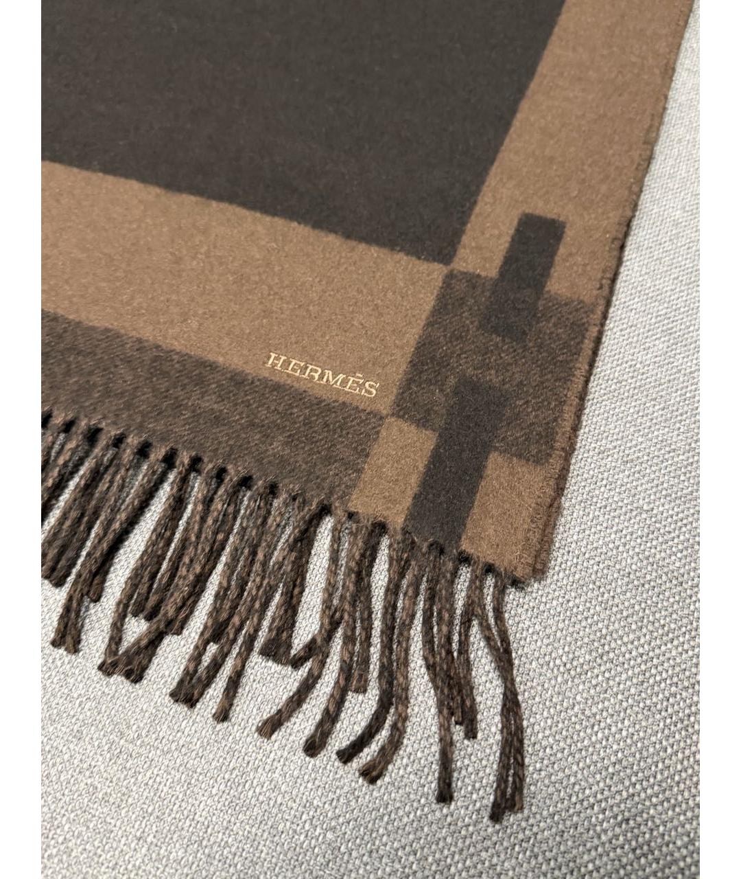 HERMES Коричневый кашемировый шарф, фото 4