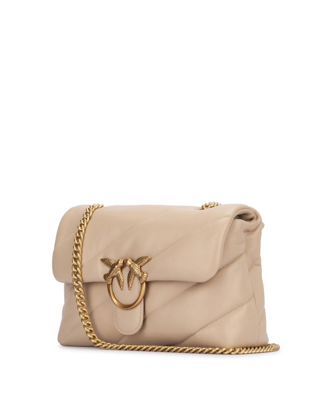 PINKO Бежевая кожаная сумка с короткими ручками, фото 2