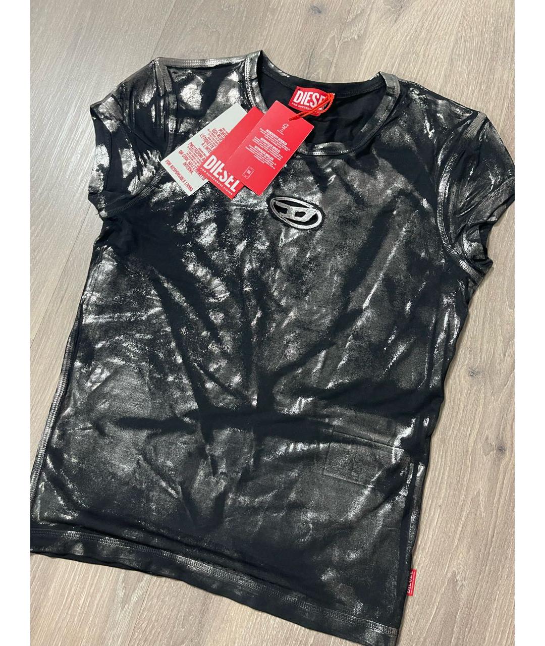 DIESEL Черная хлопко-эластановая футболка, фото 5