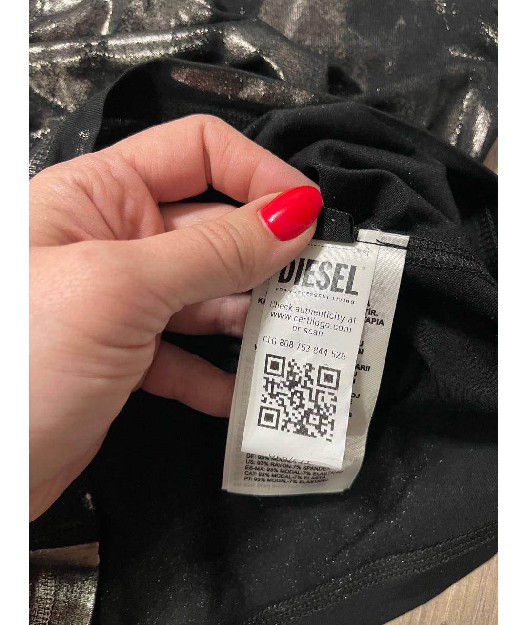 DIESEL Черная хлопко-эластановая футболка, фото 3