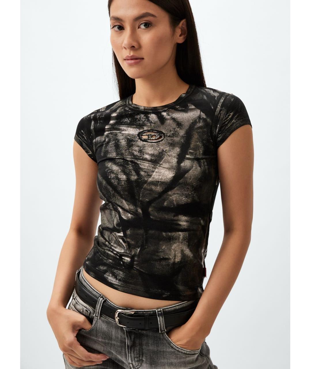 DIESEL Черная хлопко-эластановая футболка, фото 2