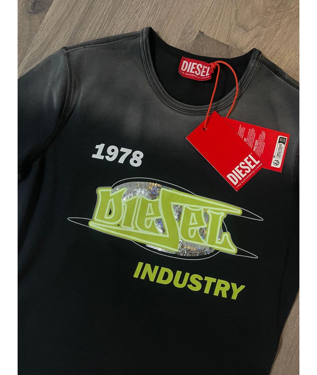 DIESEL Антрацитовая хлопко-эластановая футболка, фото 3