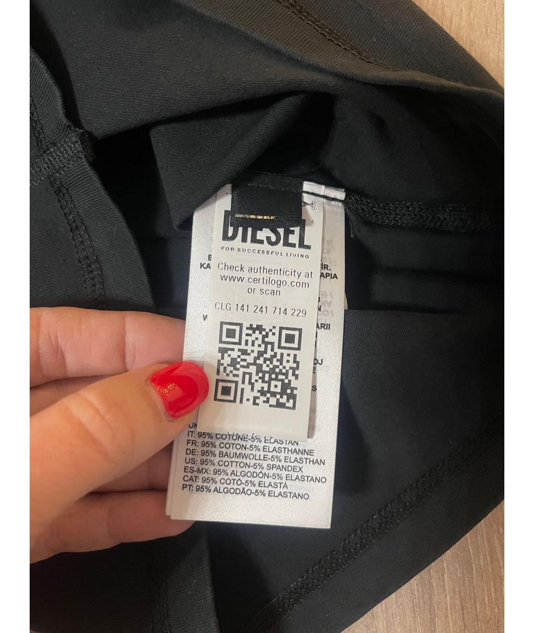 DIESEL Антрацитовая хлопко-эластановая футболка, фото 4