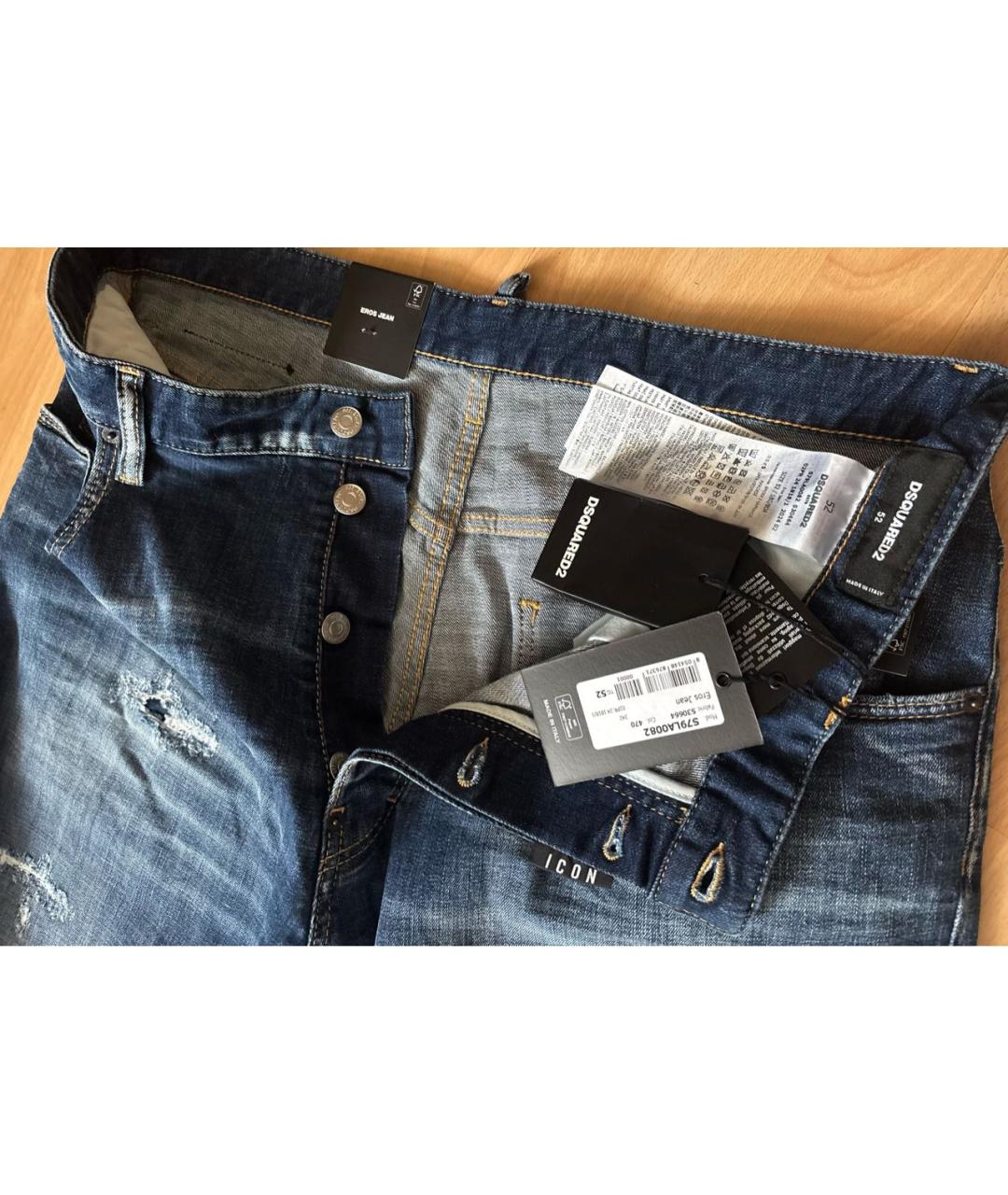 DSQUARED2 Синие хлопко-эластановые прямые джинсы, фото 3