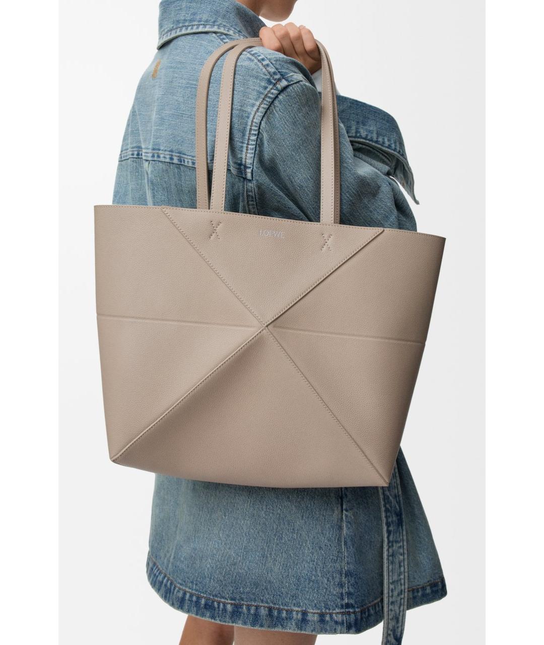 LOEWE Бежевая кожаная сумка тоут, фото 2