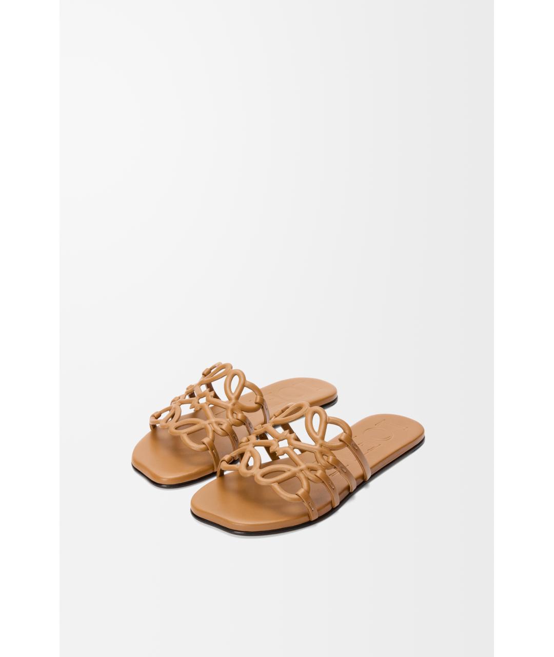 LOEWE Бежевые кожаные шлепанцы, фото 3