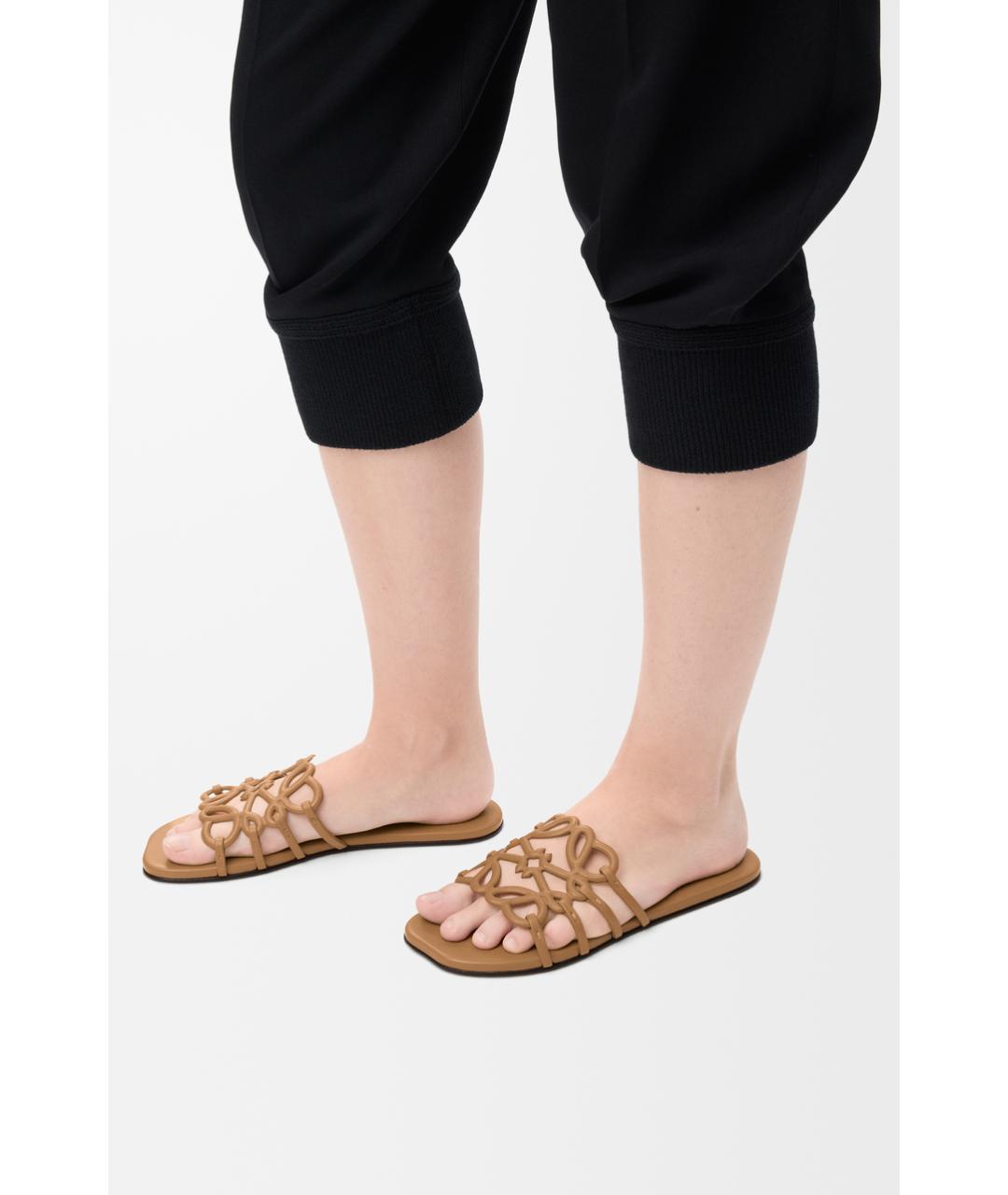 LOEWE Бежевые кожаные шлепанцы, фото 5