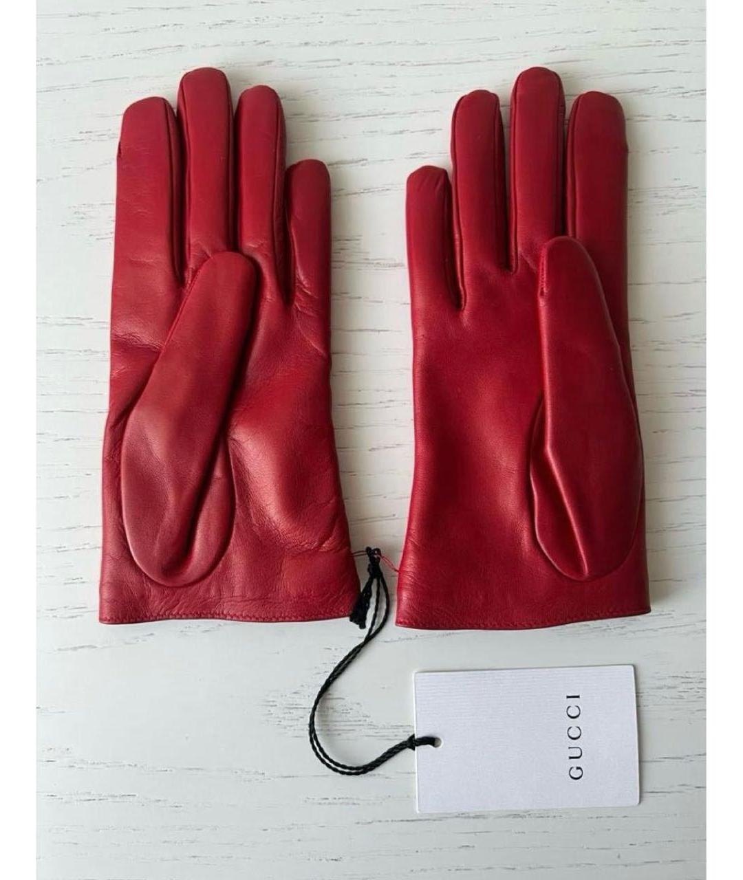 GUCCI Красные кожаные перчатки, фото 2