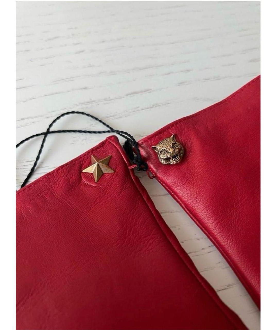 GUCCI Красные кожаные перчатки, фото 4