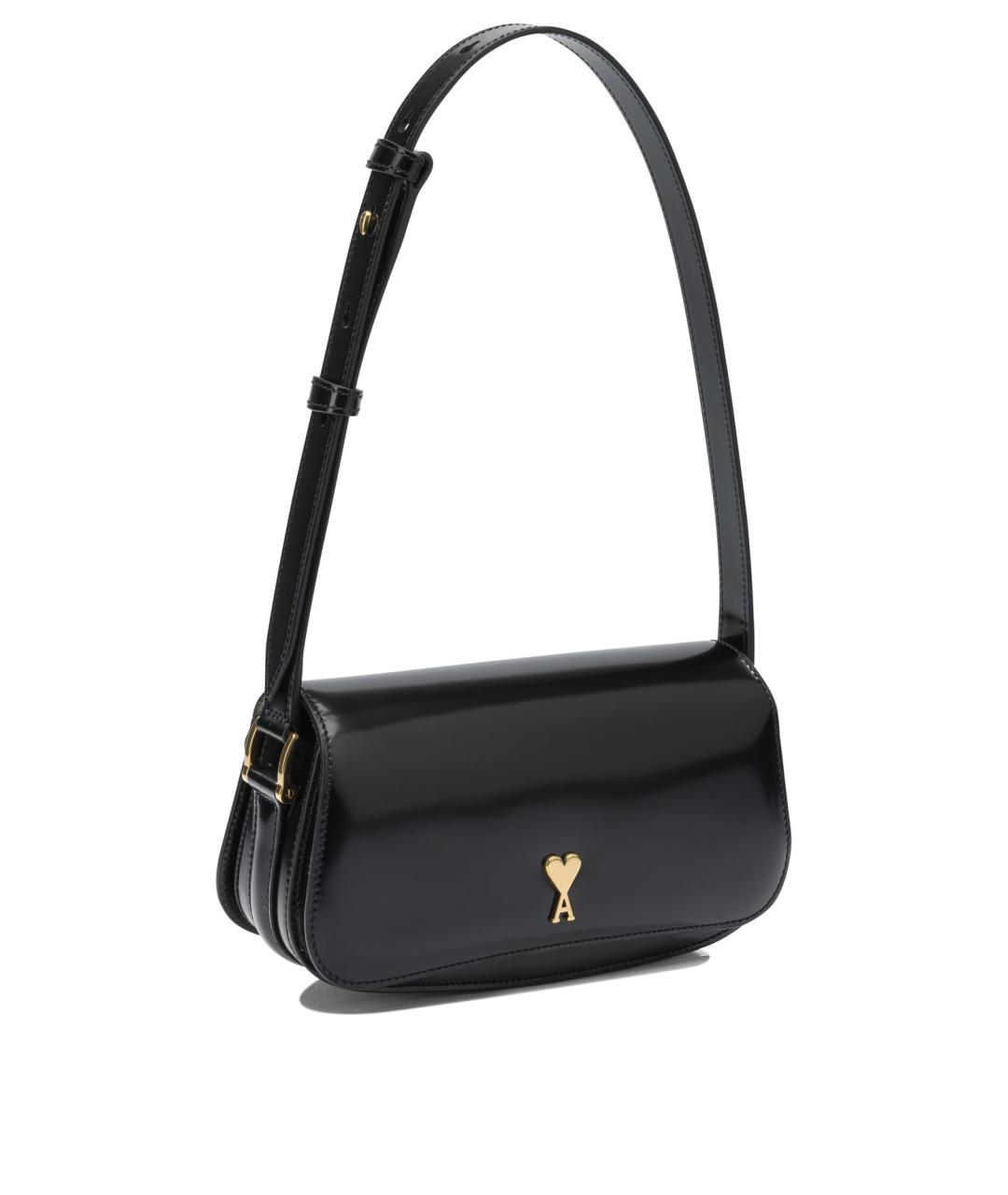 Ami Paris Черная кожаная сумка через плечо, фото 2