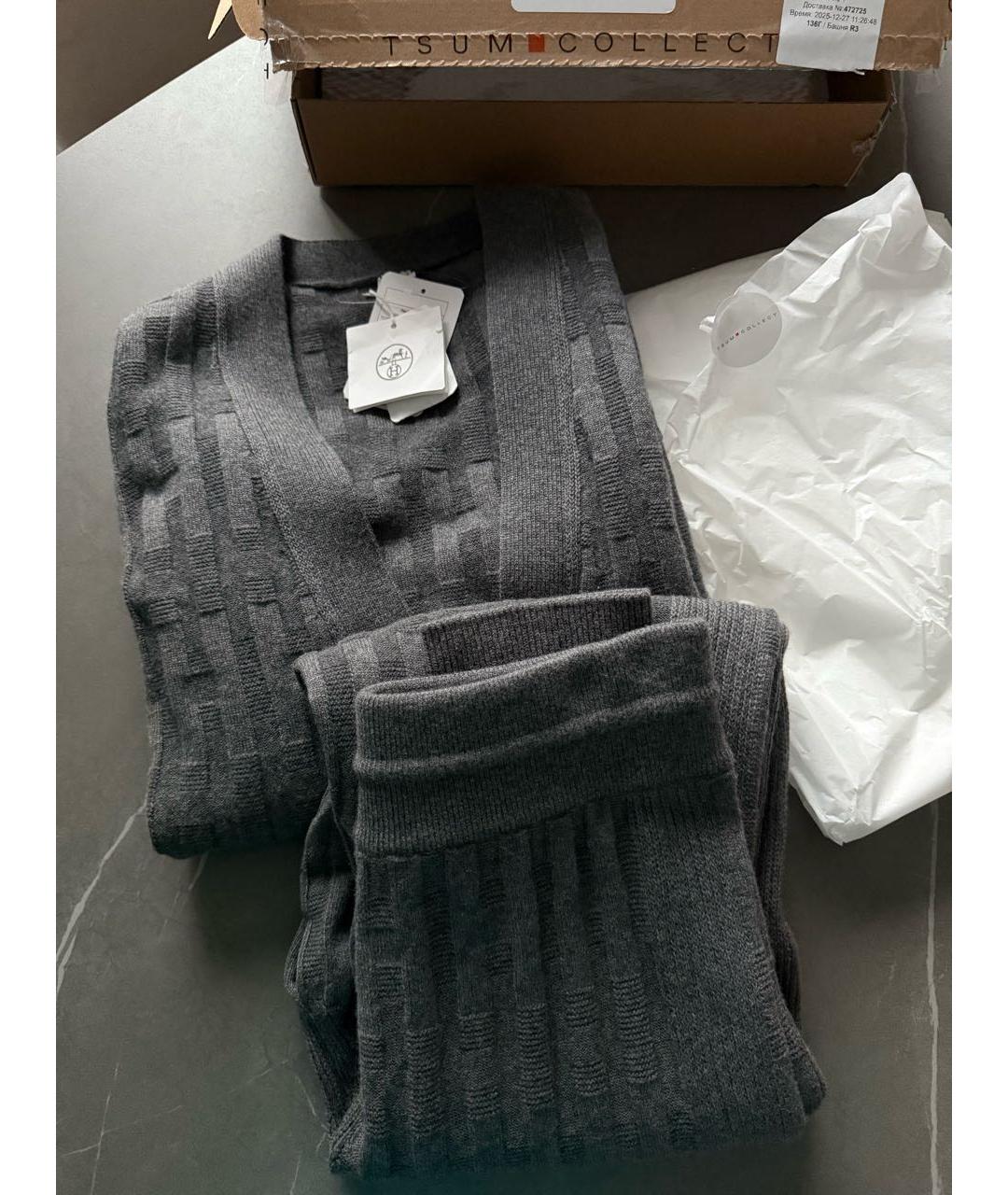 HERMES Серый кашемировый костюм с брюками, фото 2