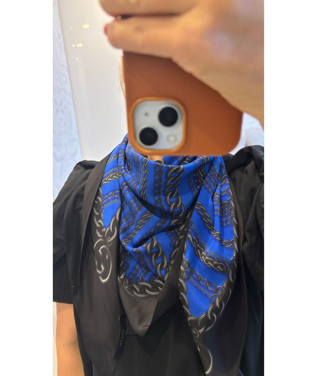 GUCCI Синий шелковый платок, фото 5