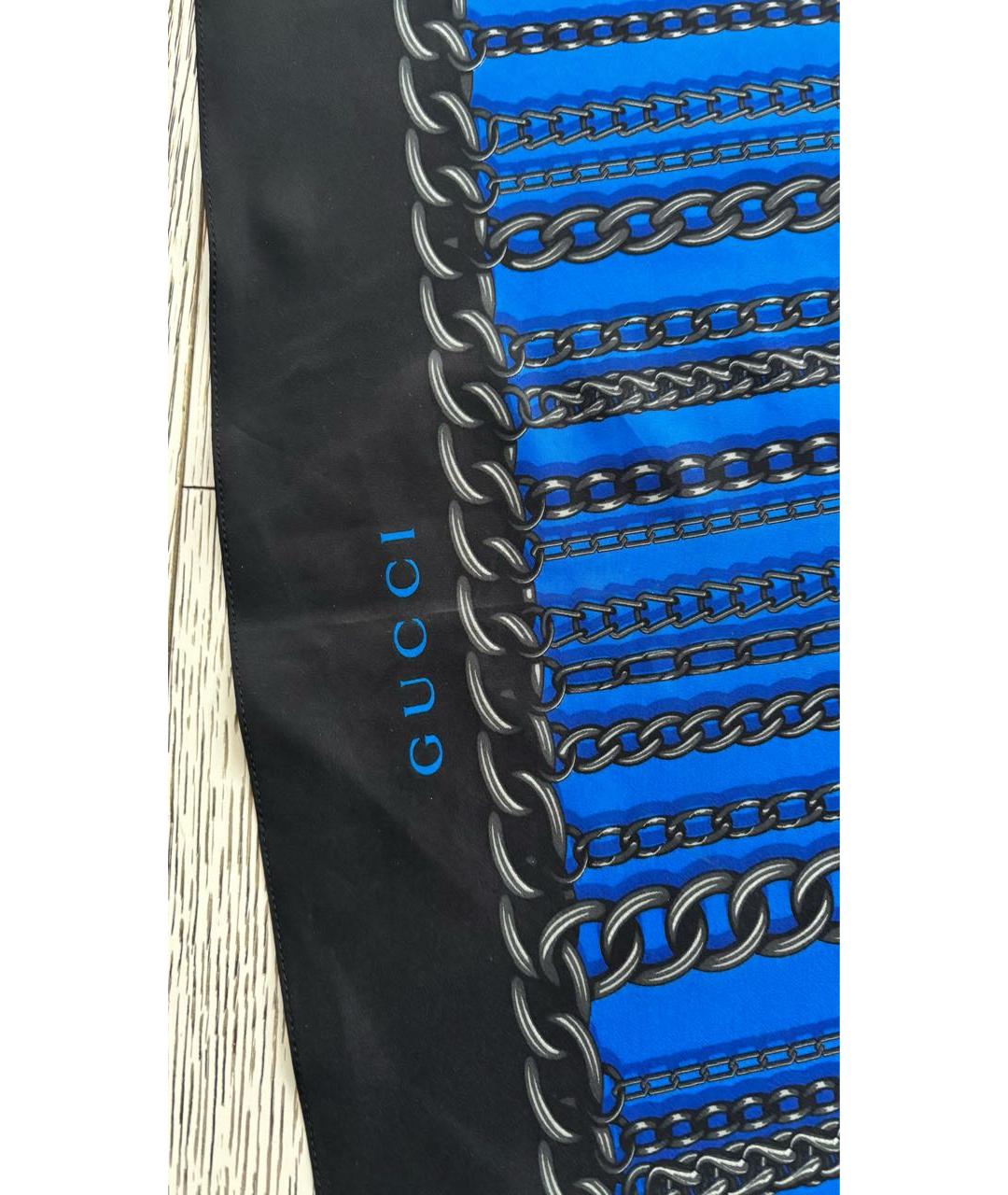 GUCCI Синий шелковый платок, фото 2