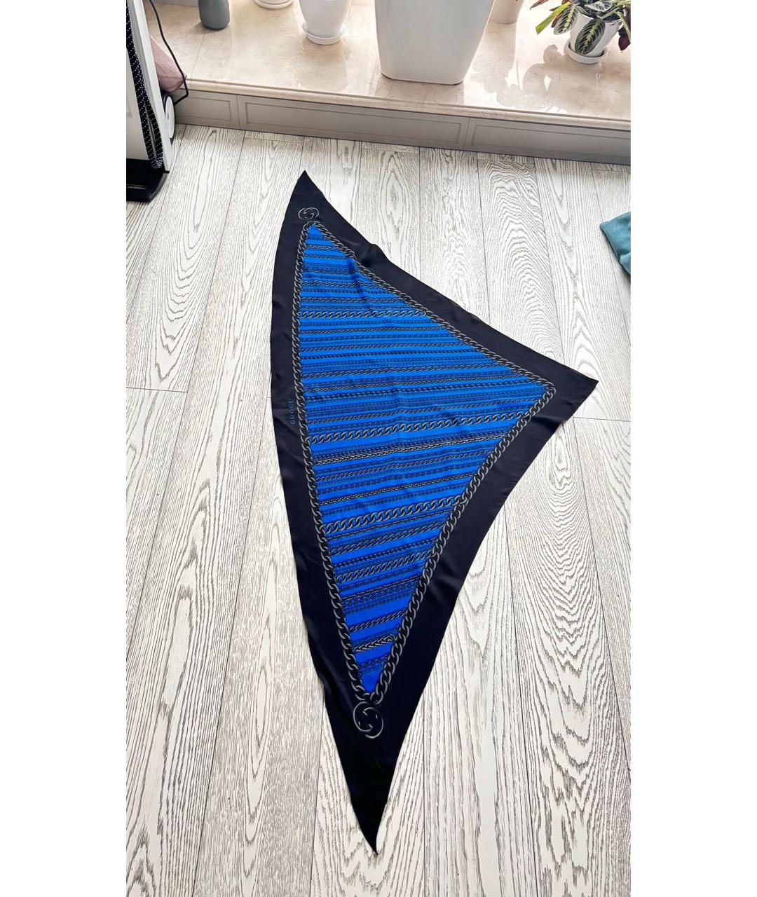 GUCCI Синий шелковый платок, фото 6