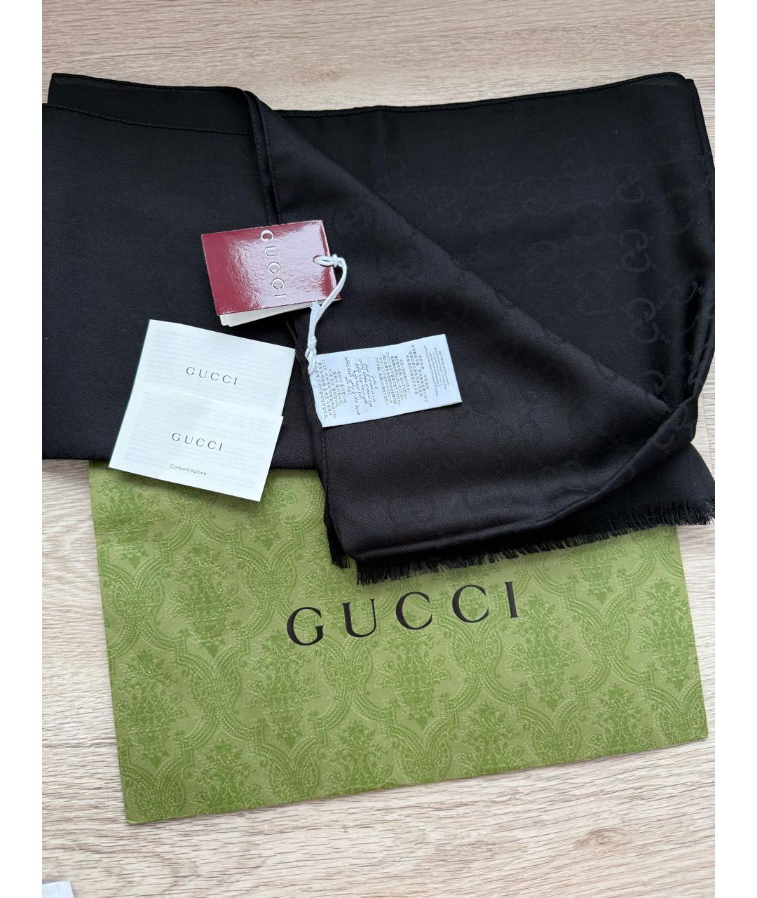 GUCCI Черный шерстяной шарф, фото 4