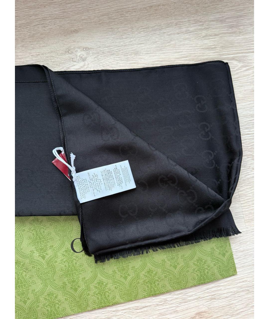 GUCCI Черный шерстяной шарф, фото 3