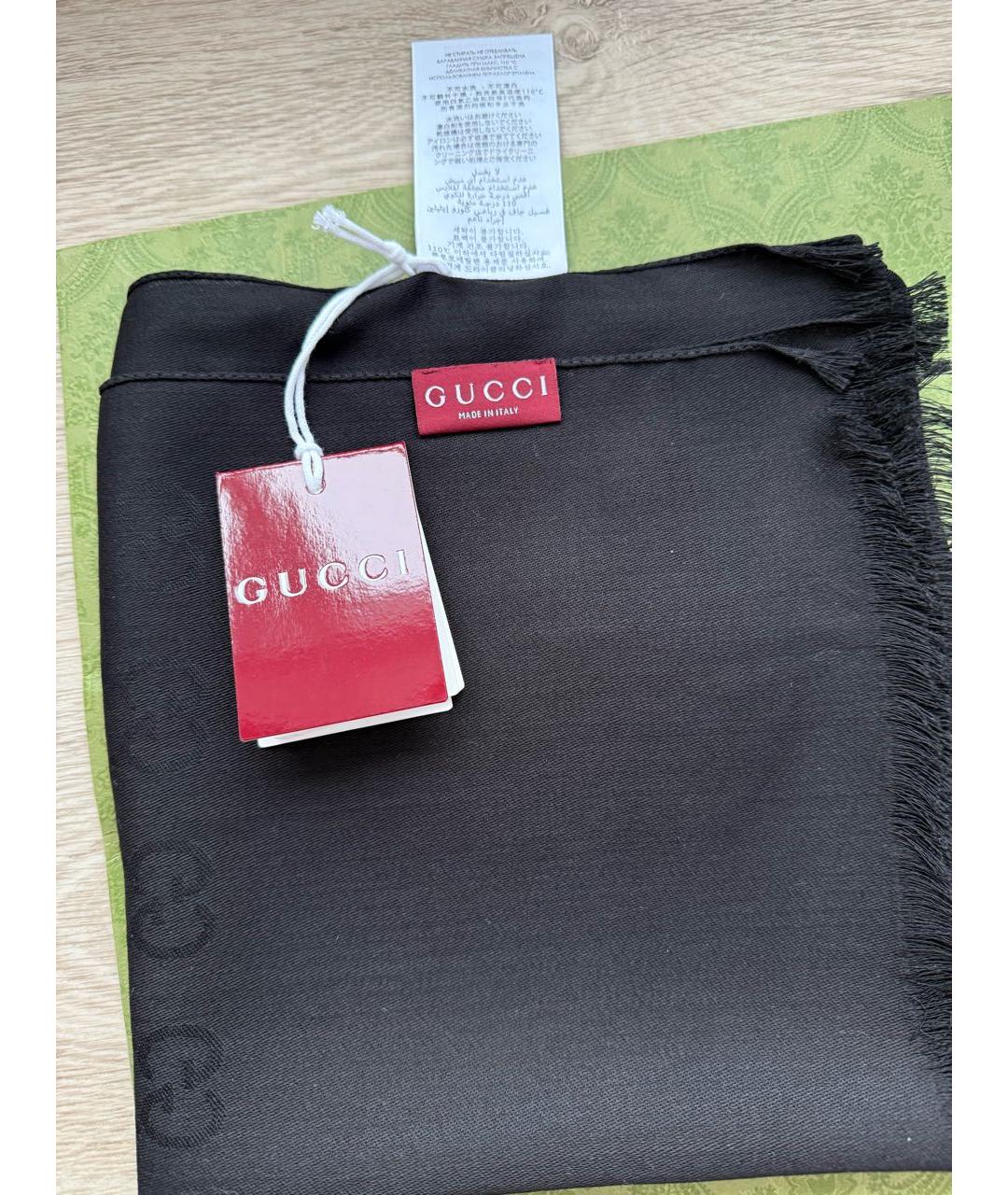 GUCCI Черный шерстяной шарф, фото 2