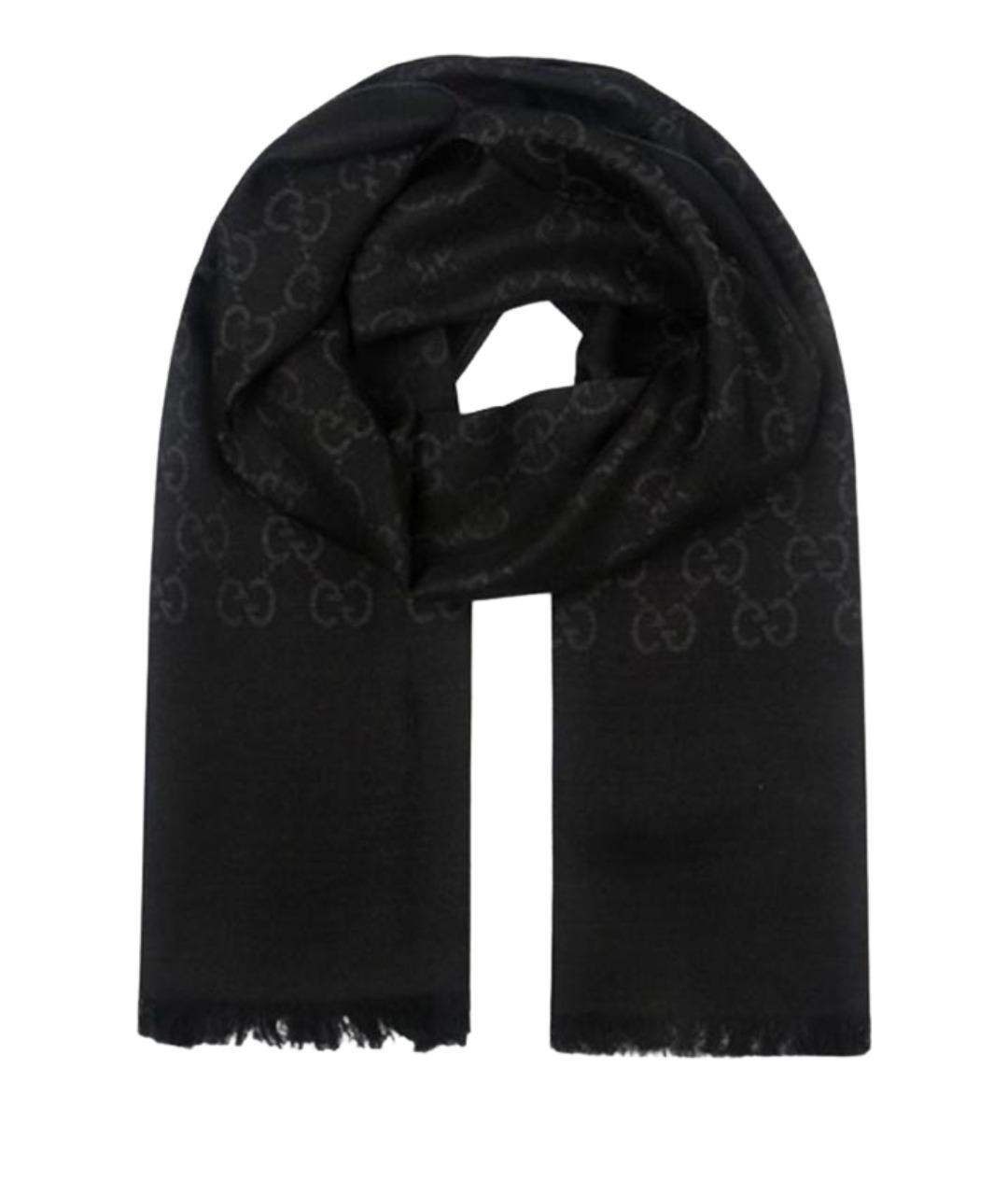 GUCCI Черный шерстяной шарф, фото 1