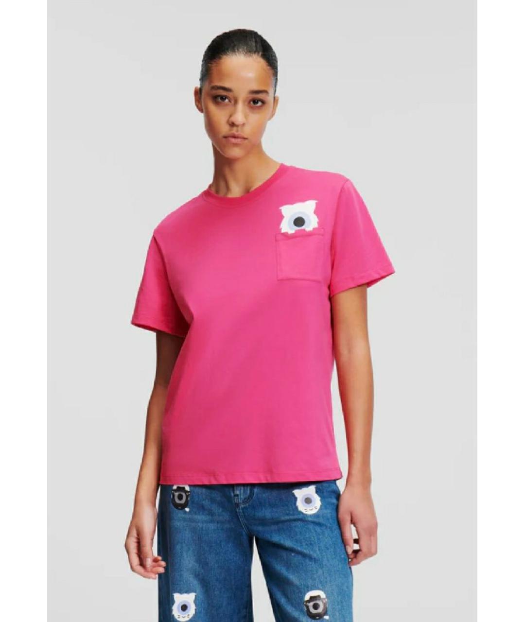 KARL LAGERFELD Фуксия хлопковая футболка, фото 2