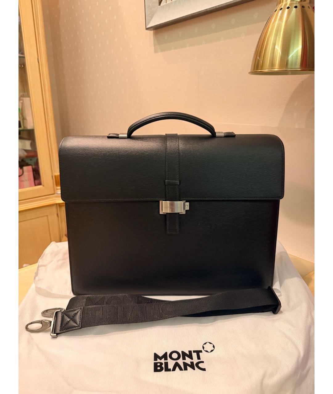 MONTBLANC Черный кожаный портфель, фото 8