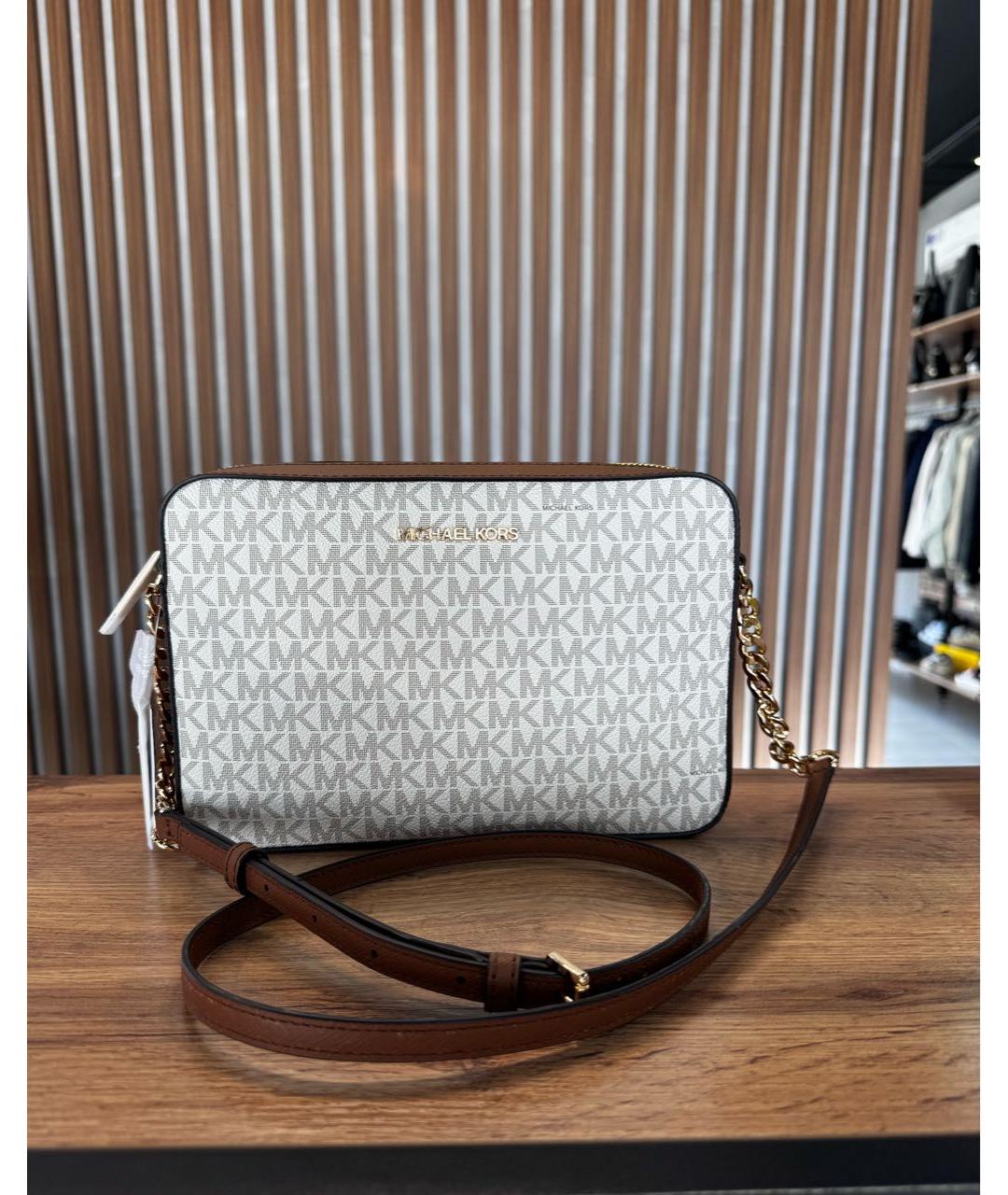 MICHAEL KORS Бежевая кожаная сумка через плечо, фото 5